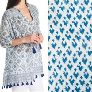 Roberta Roller Rabbit Serafina Print Cotton Tunic with Fringes, S